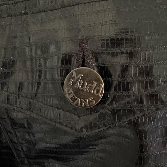 Y2K Leopard Fur Collar Croc Vinyl Jacket Upcycled Rolling Stones Glam Rock Black - Picture 4 of 11